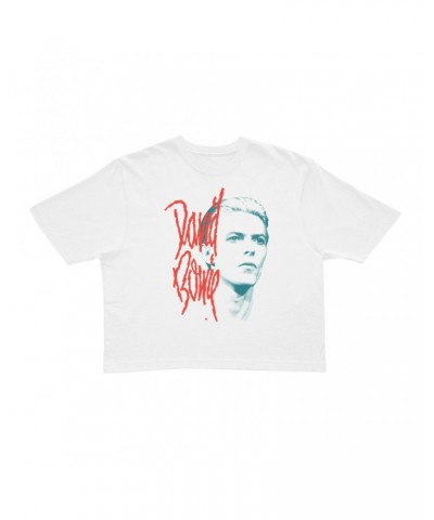 David Bowie Ladies' Crop Tee | Peach Bowie Photo Design Crop T-shirt $8.89 Shirts
