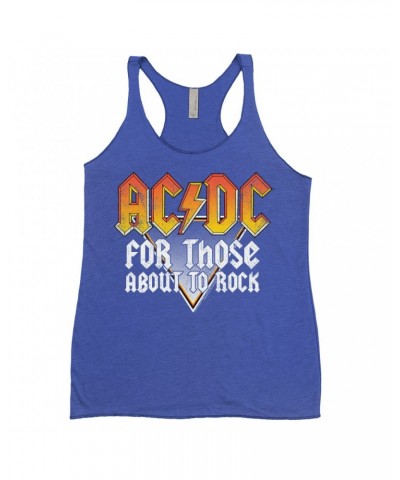 AC/DC Ladies' Tank Top | Orange Ombre For Those About To Rock Design Distressed Shirt $13.90 Shirts