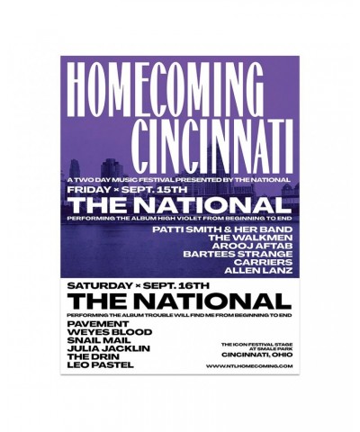 The National HOMECOMING - Cincinnati September 15 & 16 2023 Poster $8.25 Decor