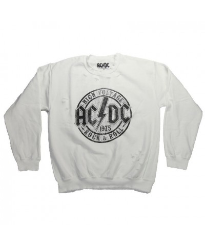 AC/DC Junior's Weathered High Voltage Stamp Crew Neck Sweatshirt $1.55 Sweatshirts