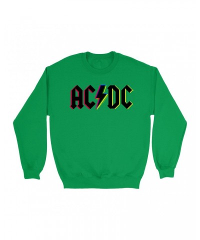 AC/DC Bright Colored Sweatshirt | Neon Glitch Logo Sweatshirt $14.33 Sweatshirts